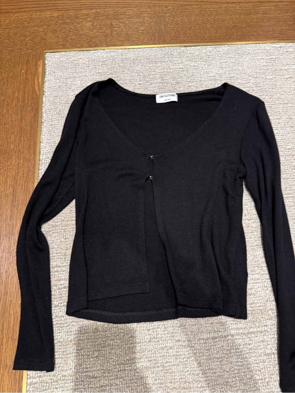 LNA Black Long-Sleeve V-Neck Top
